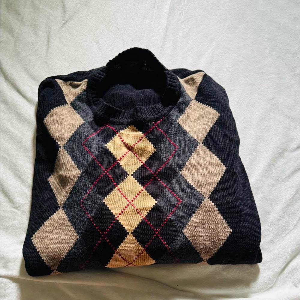 Men's Black and Tan Argyle Sweater
